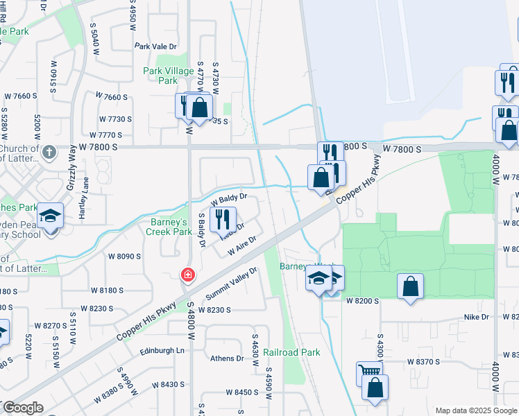 map of restaurants, bars, coffee shops, grocery stores, and more near South Nebo Drive in West Jordan