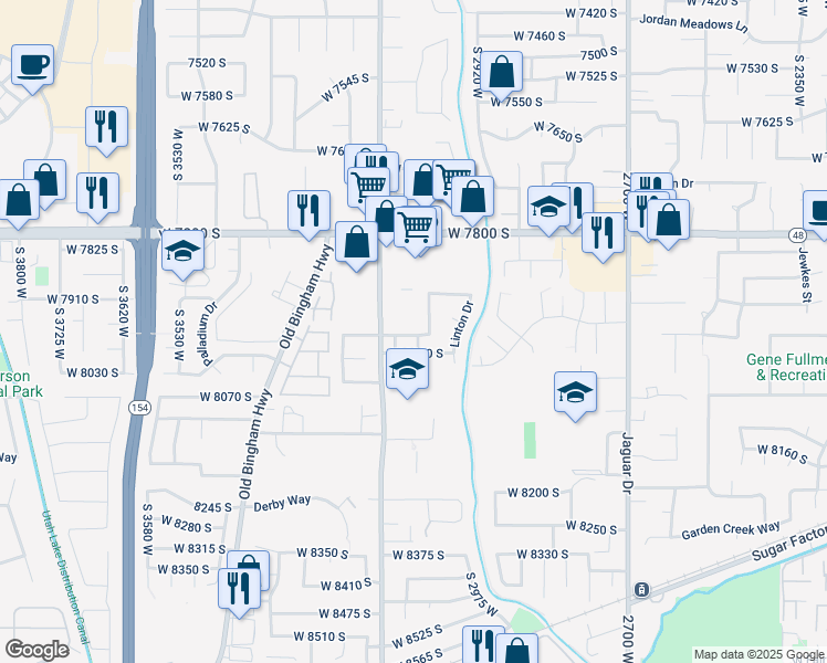 map of restaurants, bars, coffee shops, grocery stores, and more near 3129 West 7970 South in West Jordan