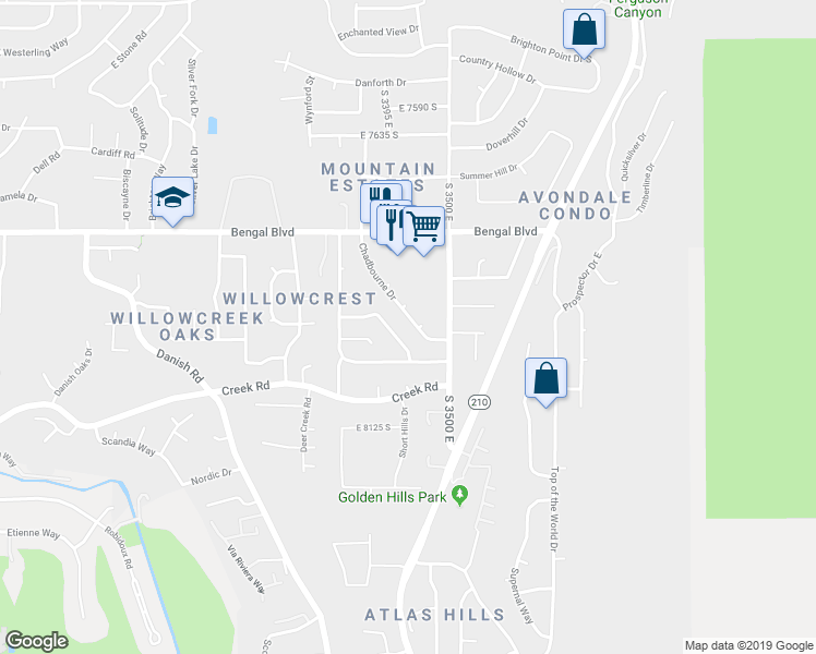 map of restaurants, bars, coffee shops, grocery stores, and more near 7965 Norwood Road in Salt Lake City