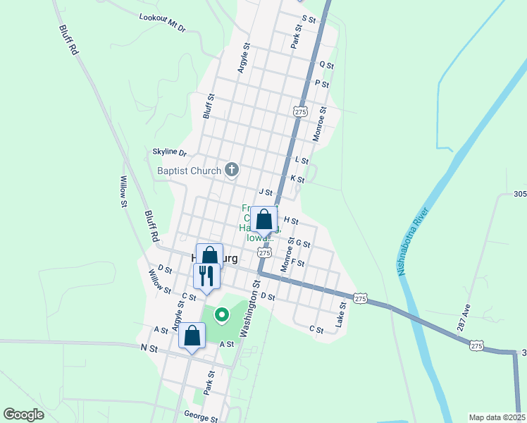 map of restaurants, bars, coffee shops, grocery stores, and more near 1406 Park Street in Hamburg