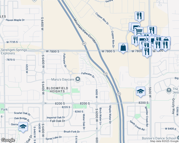map of restaurants, bars, coffee shops, grocery stores, and more near 6053 7940 South in West Jordan