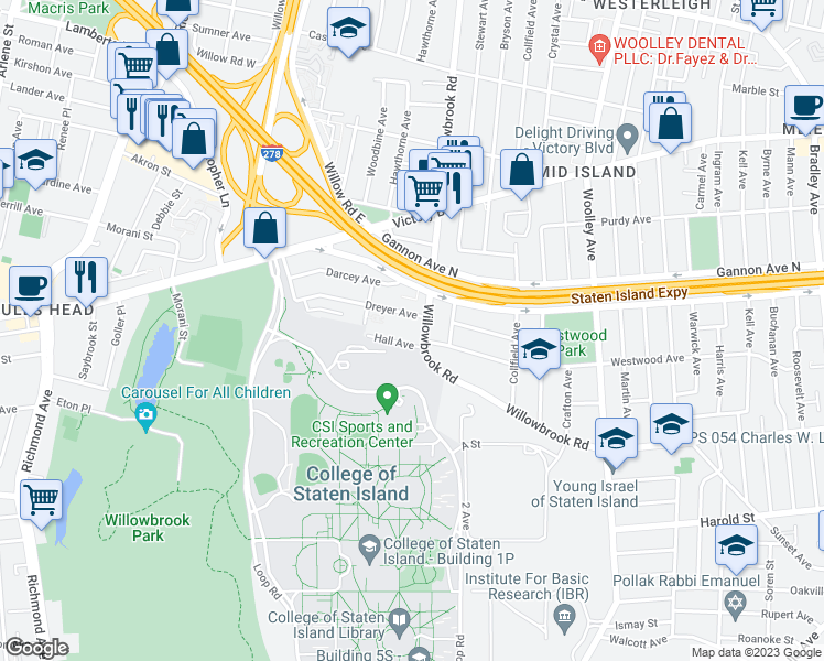 map of restaurants, bars, coffee shops, grocery stores, and more near 2B Dreyer Avenue in Staten Island