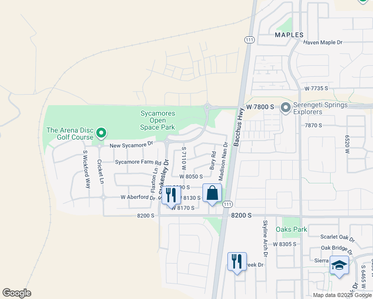 map of restaurants, bars, coffee shops, grocery stores, and more near 7953 South 7110 West in West Jordan