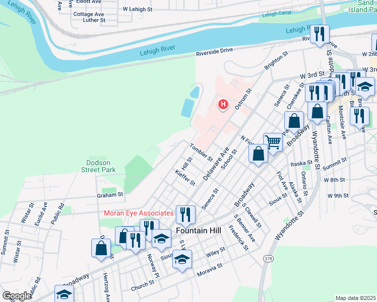 map of restaurants, bars, coffee shops, grocery stores, and more near 940 Jeter Avenue in Fountain Hill