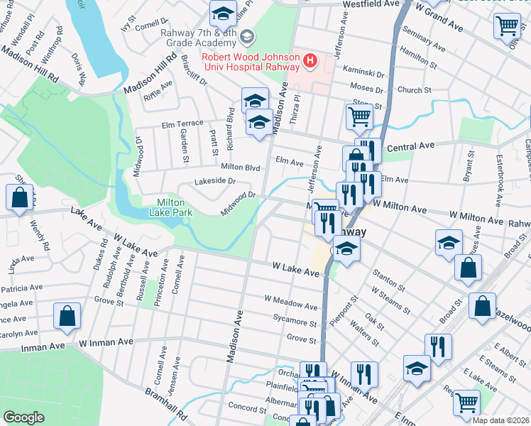 map of restaurants, bars, coffee shops, grocery stores, and more near 782 Old Lake Avenue in Rahway