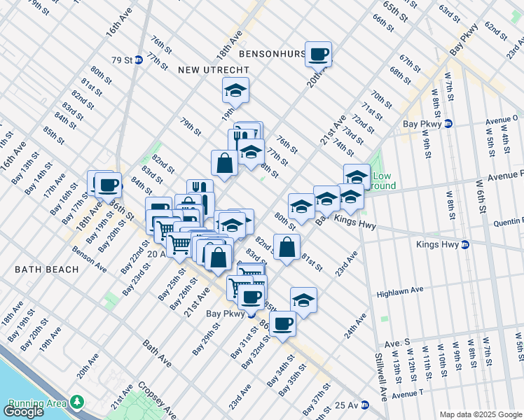 map of restaurants, bars, coffee shops, grocery stores, and more near 8002 21st Avenue in Brooklyn
