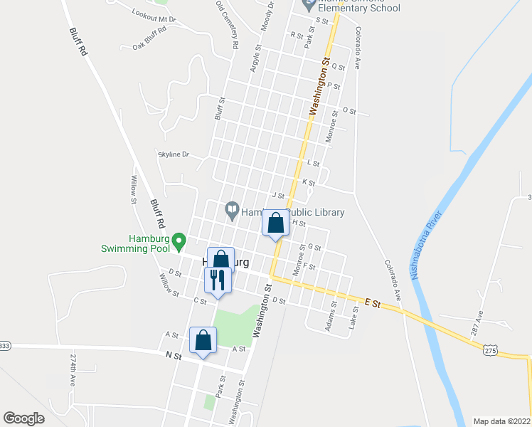 map of restaurants, bars, coffee shops, grocery stores, and more near 1406 Park Street in Hamburg