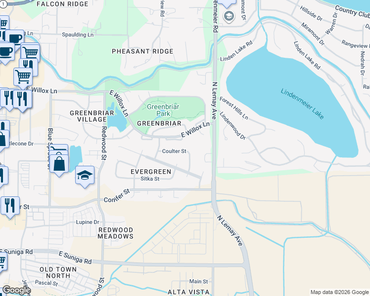 map of restaurants, bars, coffee shops, grocery stores, and more near 918 Coulter Street in Fort Collins