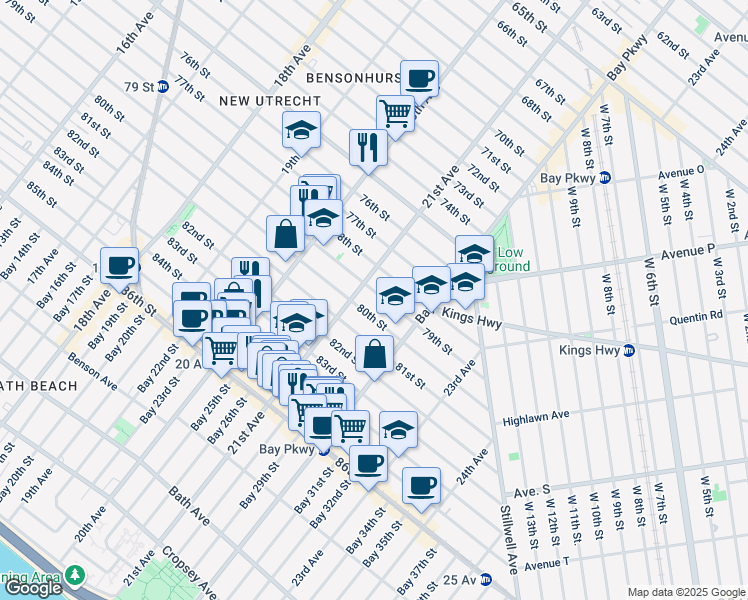 map of restaurants, bars, coffee shops, grocery stores, and more near 2113 80th Street in Brooklyn