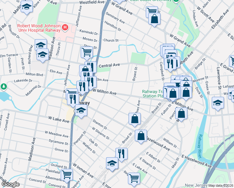 map of restaurants, bars, coffee shops, grocery stores, and more near 338 West Emerson Avenue in Rahway