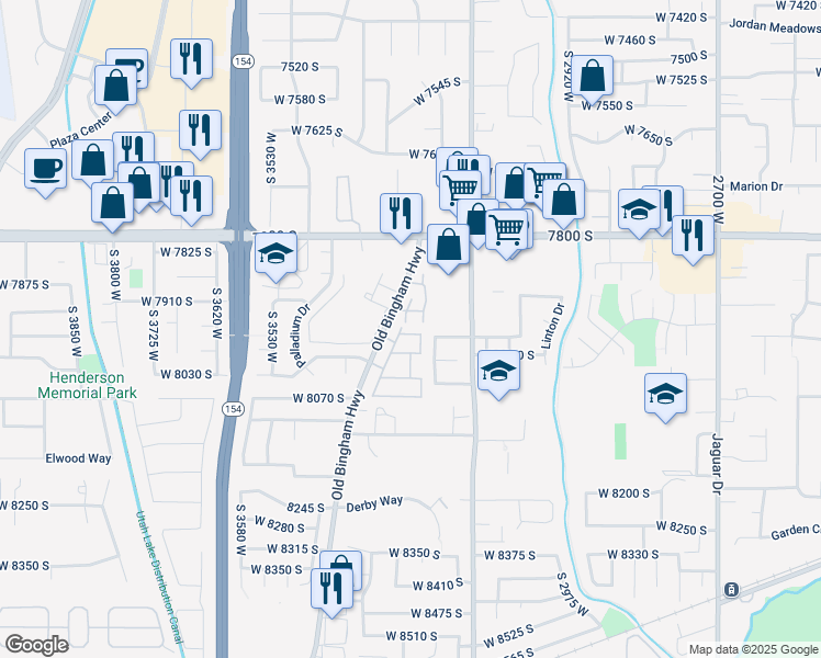 map of restaurants, bars, coffee shops, grocery stores, and more near 7964 South Lismore Lane in West Jordan