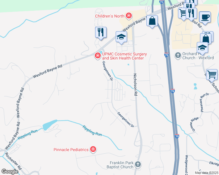 map of restaurants, bars, coffee shops, grocery stores, and more near 1932 Georgetowne Drive in Sewickley