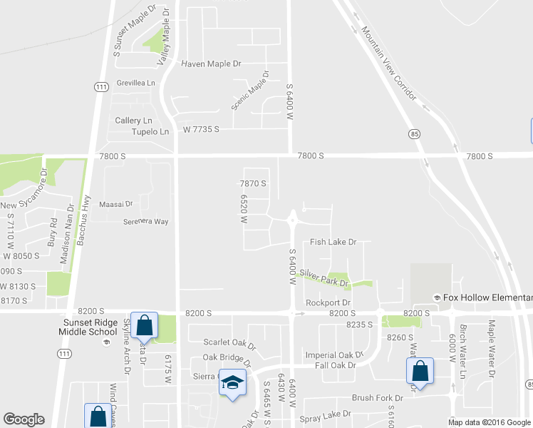 map of restaurants, bars, coffee shops, grocery stores, and more near Annandale Way in West Jordan