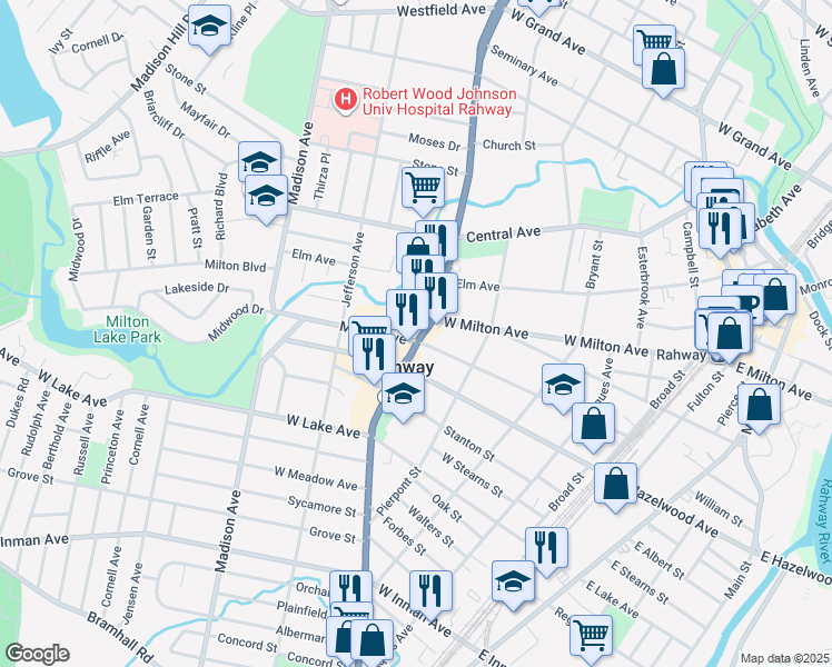 map of restaurants, bars, coffee shops, grocery stores, and more near 445 Maple Avenue in Rahway