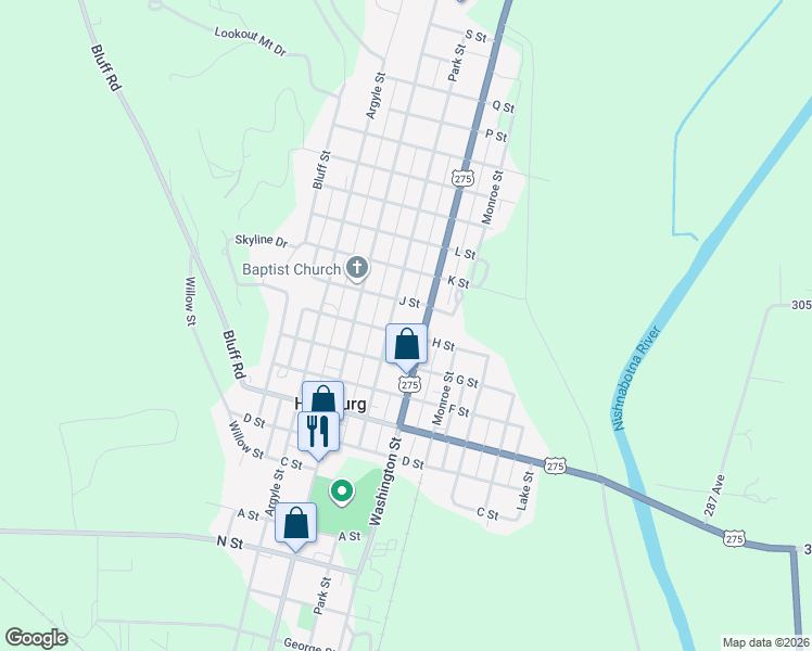 map of restaurants, bars, coffee shops, grocery stores, and more near 1406 Park Street in Hamburg