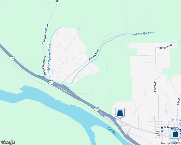 map of restaurants, bars, coffee shops, grocery stores, and more near 231 Hansen Dr in Fortuna