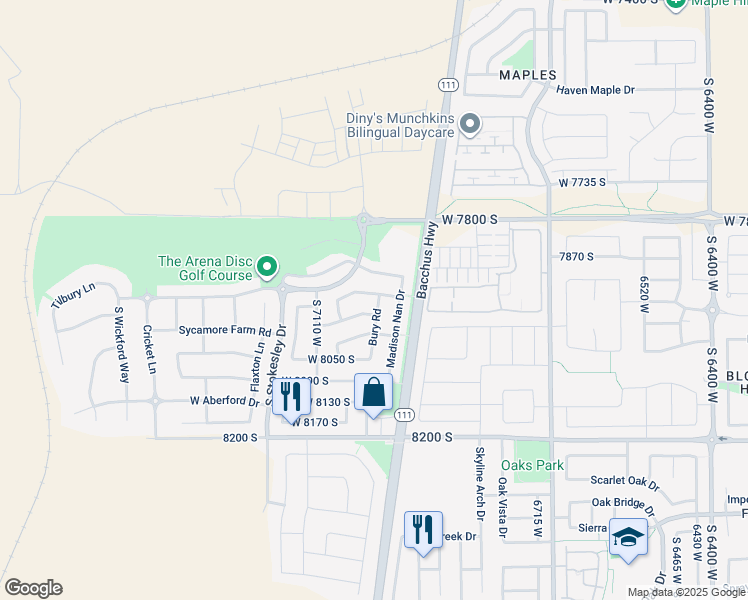 map of restaurants, bars, coffee shops, grocery stores, and more near 7011 West Saw Timber Way in West Jordan