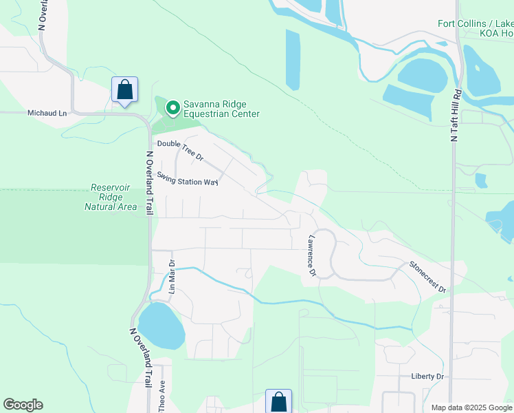 map of restaurants, bars, coffee shops, grocery stores, and more near 1384 Paddle Court in Fort Collins