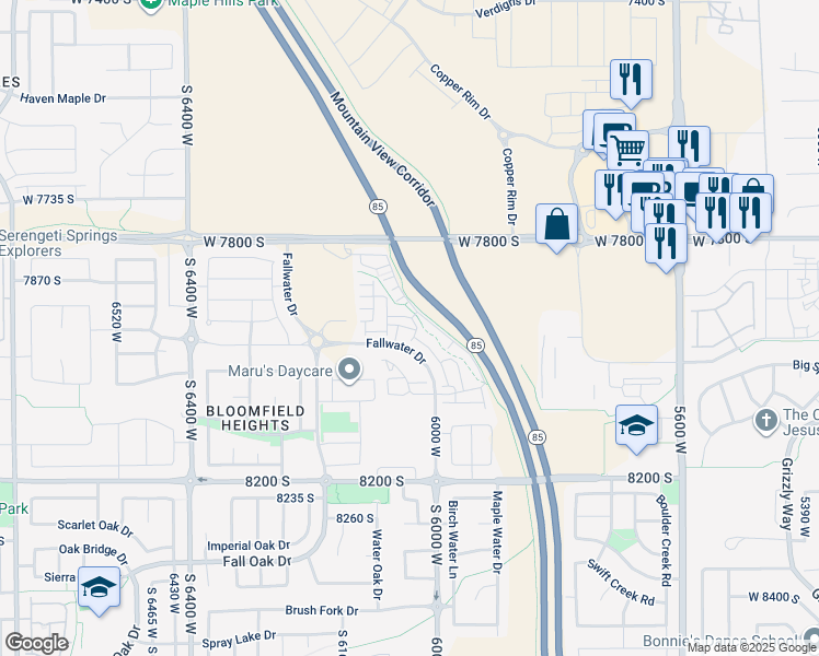 map of restaurants, bars, coffee shops, grocery stores, and more near 6053 7940 South in West Jordan