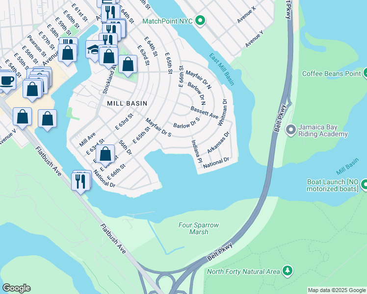 map of restaurants, bars, coffee shops, grocery stores, and more near 319 Whitman Drive in Brooklyn