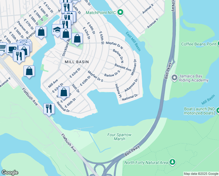map of restaurants, bars, coffee shops, grocery stores, and more near 319 Whitman Drive in Brooklyn