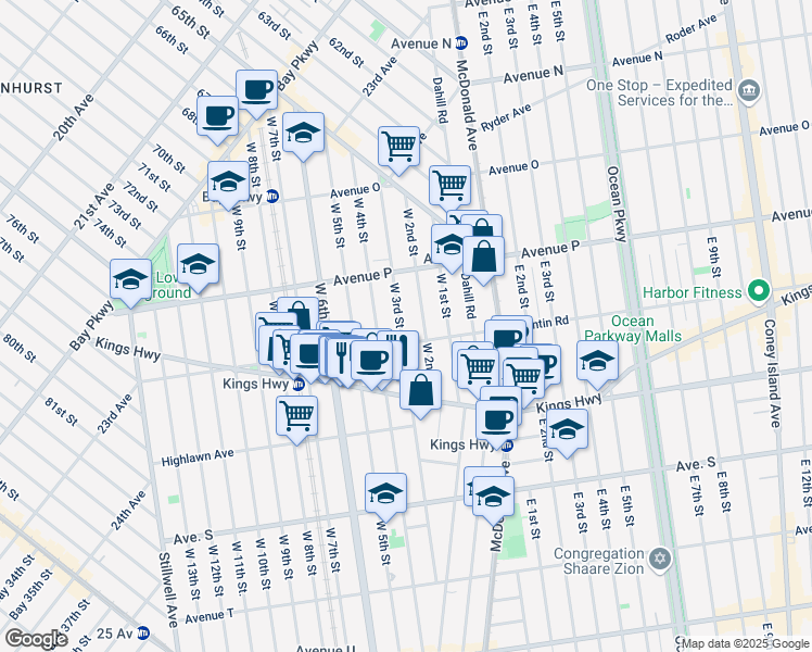map of restaurants, bars, coffee shops, grocery stores, and more near 251 Quentin Road in Brooklyn