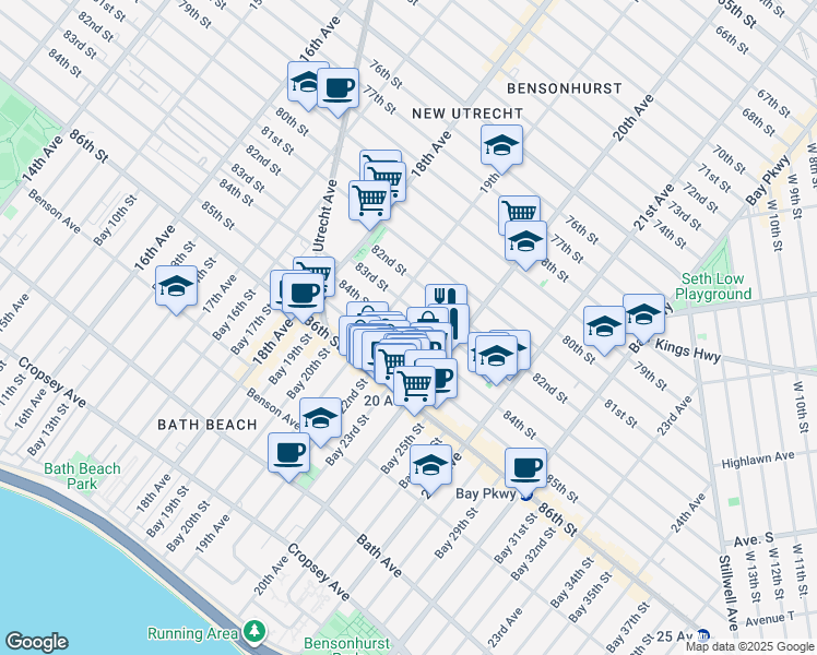 map of restaurants, bars, coffee shops, grocery stores, and more near 1949 84th Street in Brooklyn