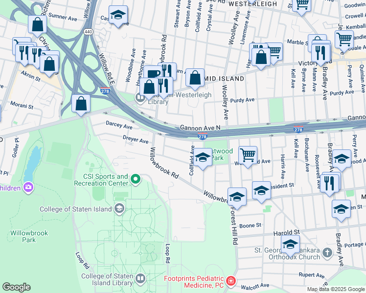map of restaurants, bars, coffee shops, grocery stores, and more near 24 Bascom Place in Staten Island