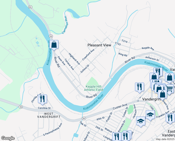map of restaurants, bars, coffee shops, grocery stores, and more near 1116 Orchard Ave in Vandergrift