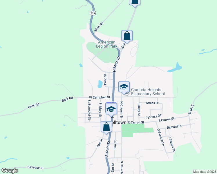 map of restaurants, bars, coffee shops, grocery stores, and more near Saint Joseph in Carrolltown