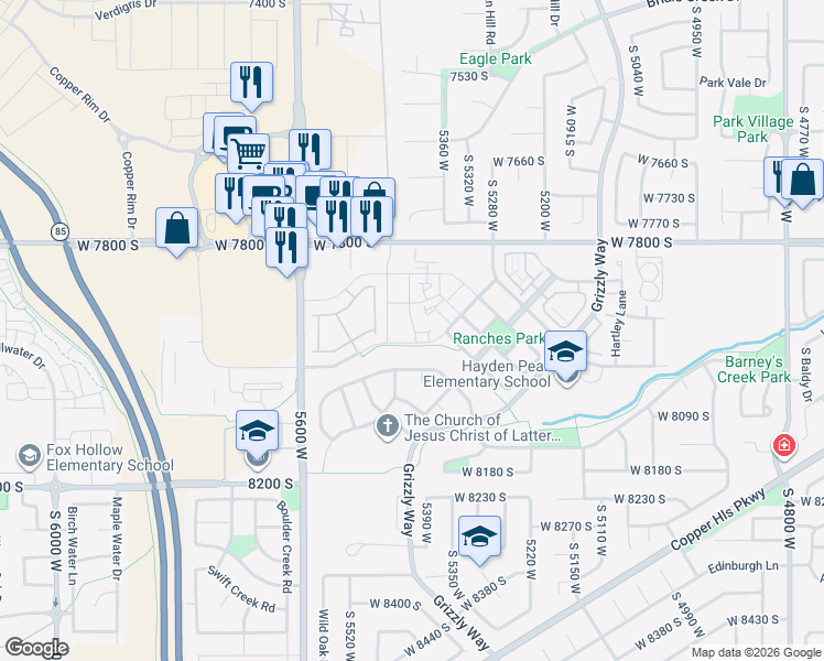 map of restaurants, bars, coffee shops, grocery stores, and more near 7968 South 5440 West in West Jordan