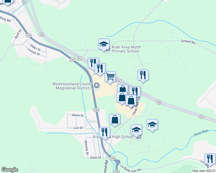 map of restaurants, bars, coffee shops, grocery stores, and more near 41 Towne Center Drive in Leechburg