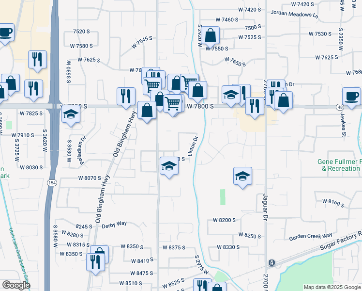 map of restaurants, bars, coffee shops, grocery stores, and more near 3129 West 7970 South in West Jordan