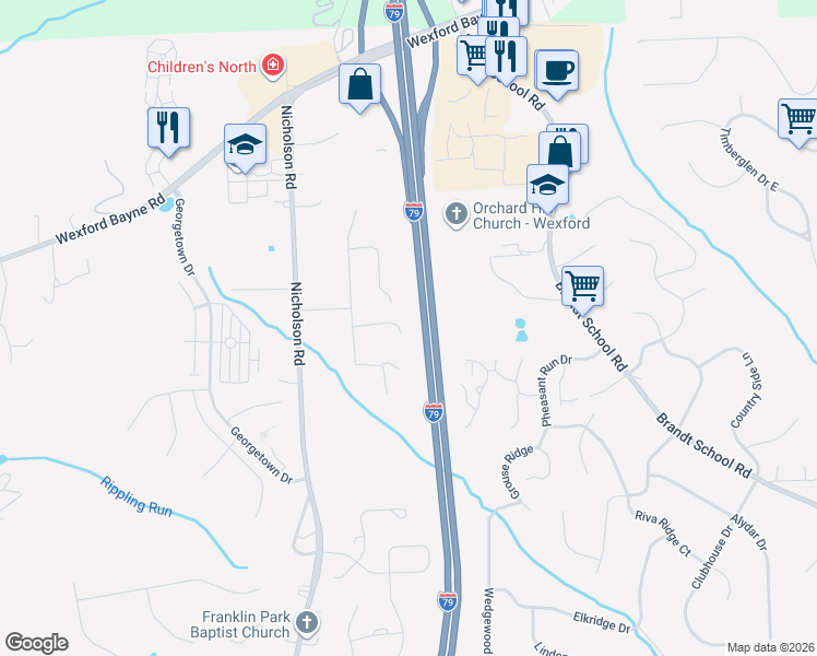 map of restaurants, bars, coffee shops, grocery stores, and more near 1315 Gantry Court in Sewickley