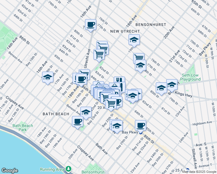 map of restaurants, bars, coffee shops, grocery stores, and more near 1949 84th Street in Brooklyn