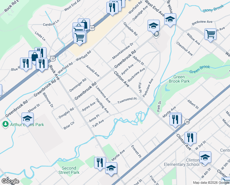 map of restaurants, bars, coffee shops, grocery stores, and more near 646 Townsend Place in North Plainfield