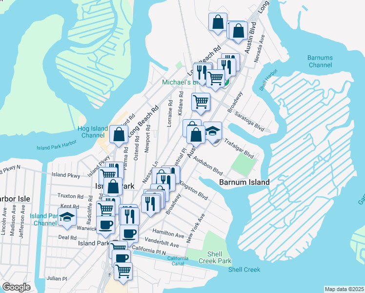 map of restaurants, bars, coffee shops, grocery stores, and more near 4220 Industrial Place in Island Park