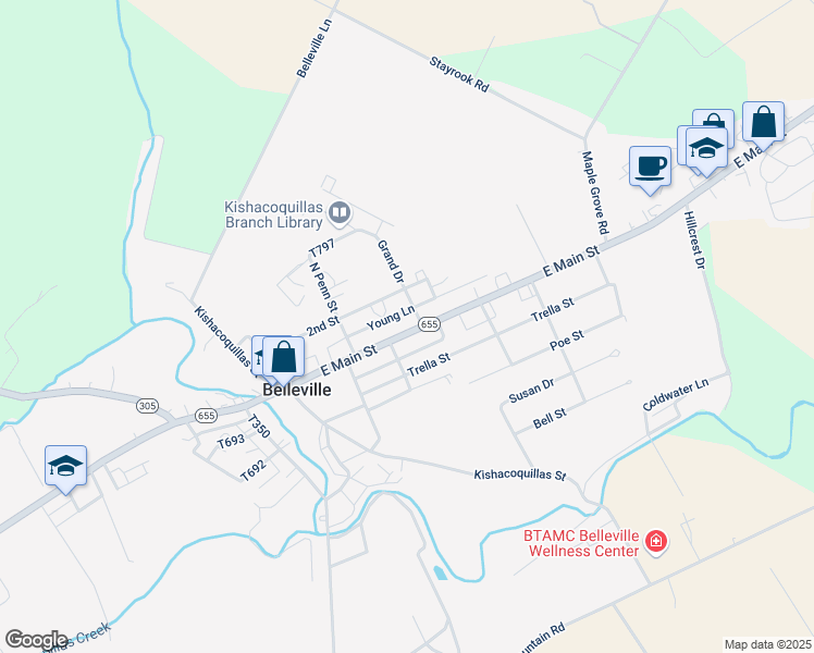 map of restaurants, bars, coffee shops, grocery stores, and more near 4119 East Main Street in Belleville