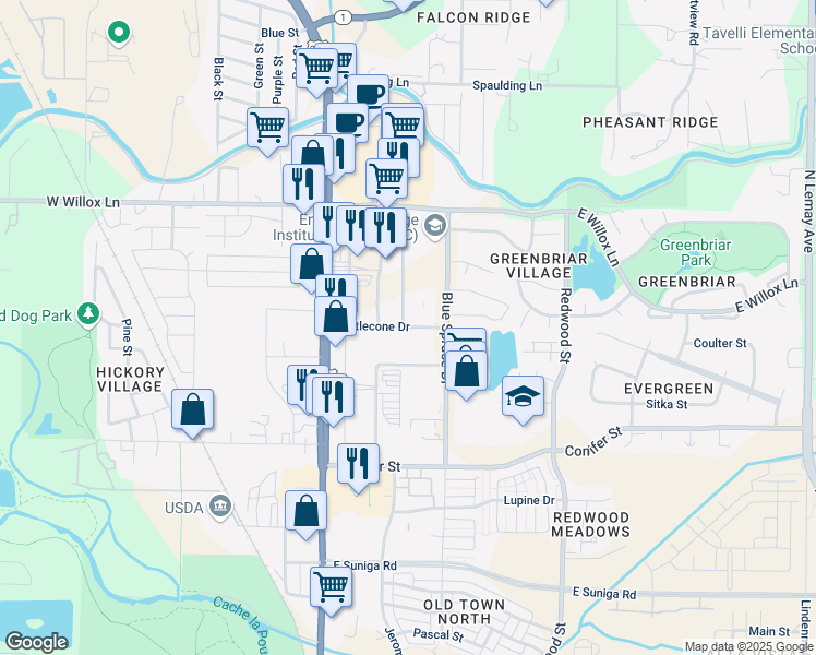 map of restaurants, bars, coffee shops, grocery stores, and more near 285 Bristlecone Drive in Fort Collins