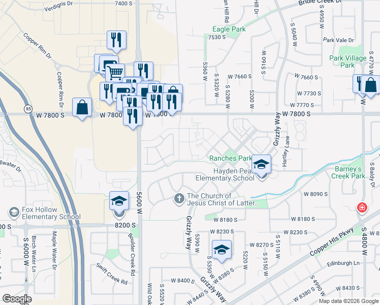 map of restaurants, bars, coffee shops, grocery stores, and more near 7958 South 5440 West in West Jordan