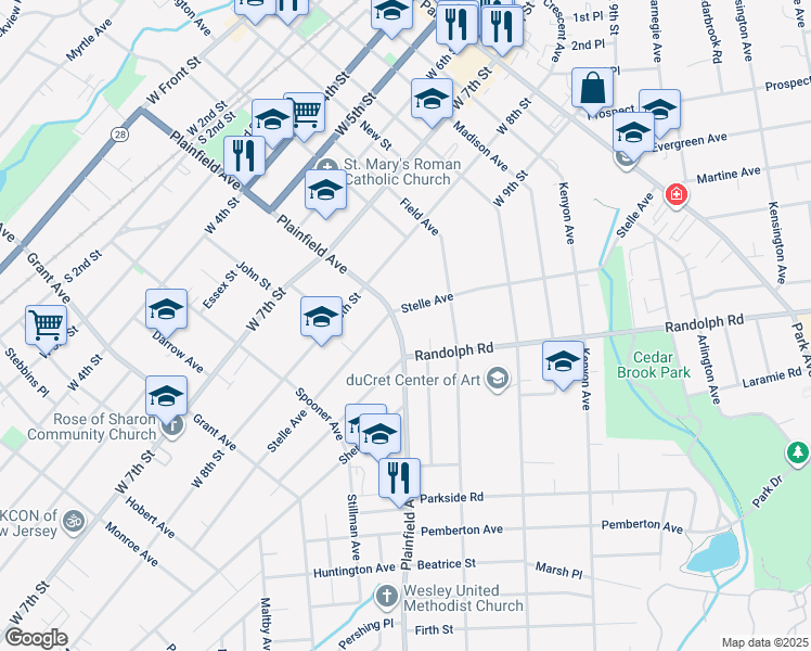 map of restaurants, bars, coffee shops, grocery stores, and more near 911 Plainfield Avenue in Plainfield