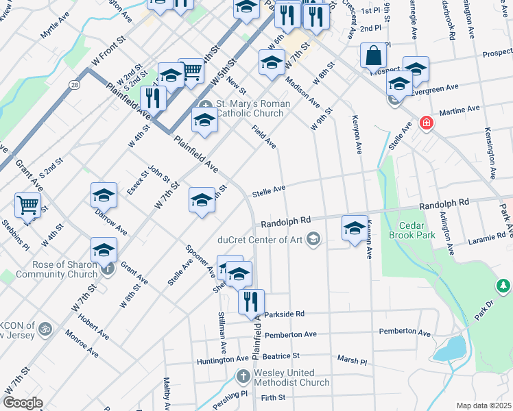 map of restaurants, bars, coffee shops, grocery stores, and more near 911 Plainfield Avenue in Plainfield