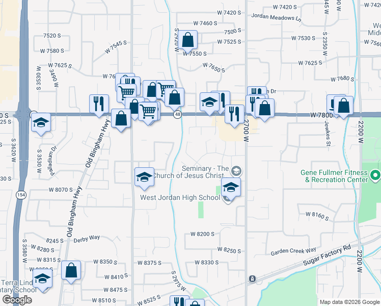 map of restaurants, bars, coffee shops, grocery stores, and more near 7975 South 2980 West in West Jordan