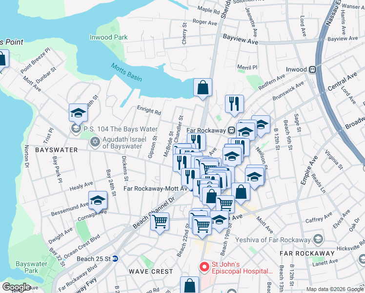 map of restaurants, bars, coffee shops, grocery stores, and more near 22-45 Dix Avenue in Queens