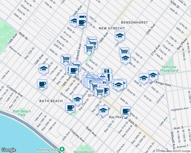 map of restaurants, bars, coffee shops, grocery stores, and more near 1949 84th Street in Brooklyn