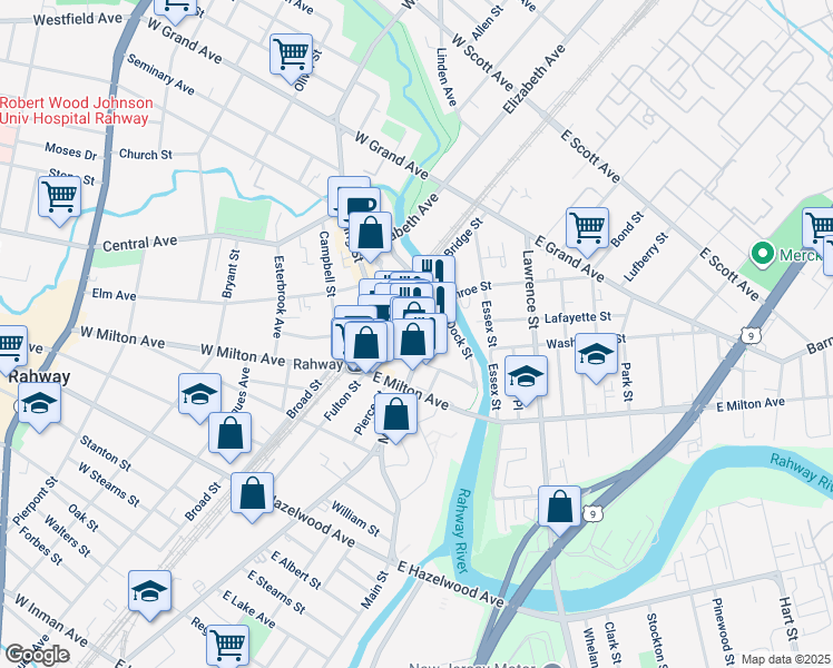map of restaurants, bars, coffee shops, grocery stores, and more near 1489 Main Street in Rahway
