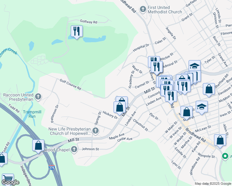 map of restaurants, bars, coffee shops, grocery stores, and more near 709 Hemlock Drive in Aliquippa