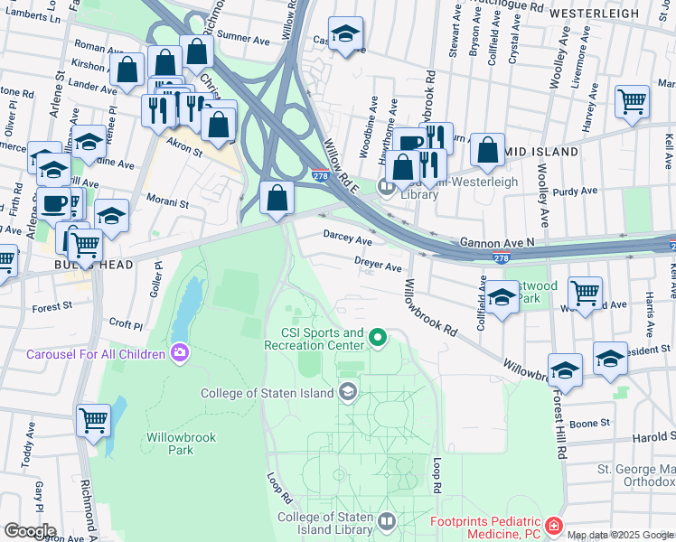 map of restaurants, bars, coffee shops, grocery stores, and more near 442 Hawthorne Avenue in Staten Island