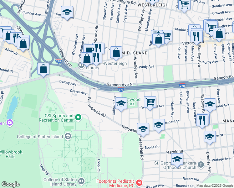 map of restaurants, bars, coffee shops, grocery stores, and more near 671 Collfield Avenue in Staten Island