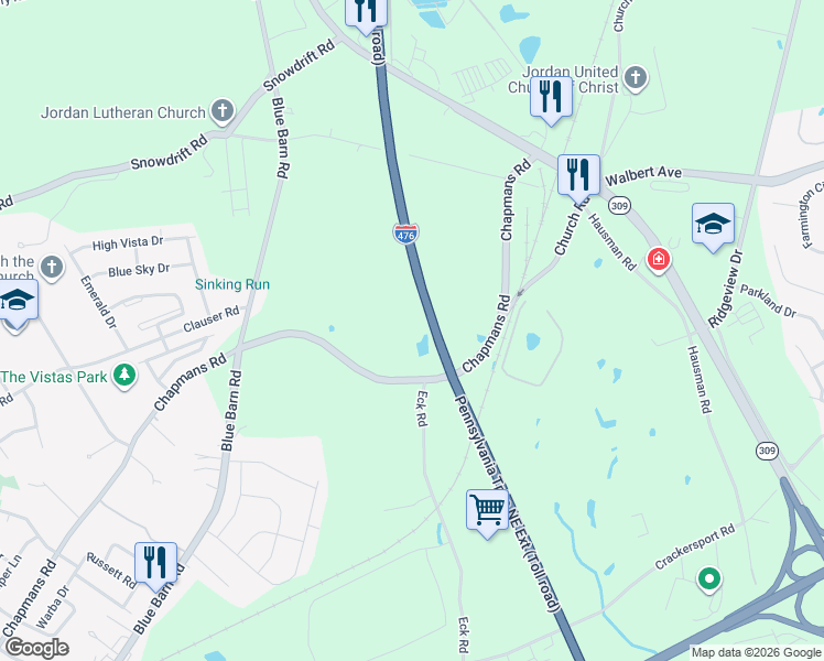 map of restaurants, bars, coffee shops, grocery stores, and more near 5033 Chapmans Road in Lehigh County